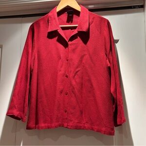 Eileen Fisher Textured Button Front Top – Red – Relaxed Fit